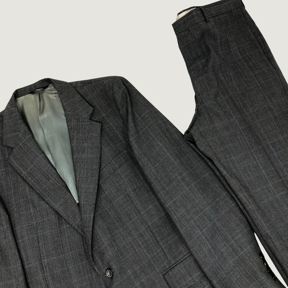 Botany 500 Suit Men's 40R Grey Plaid 2 Button Blazer Trousers 36x32 USA Vintage